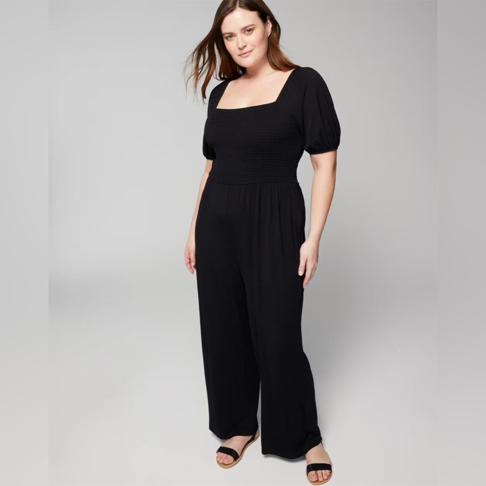 New Soma Soft Jersey Smocked Wide-Leg Jumpsuit